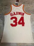 NBA 34 Hakeem Olajuwon Rockets authentique crème Chainstitch Maillot